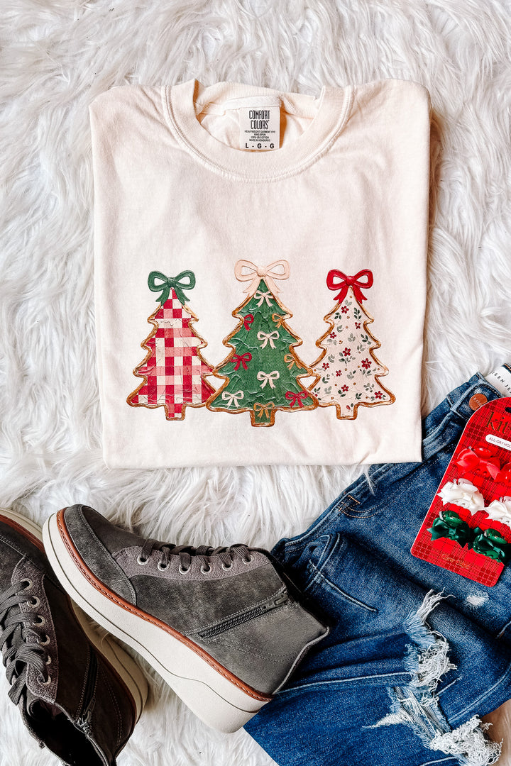 Gold Glitter Outlined Trees Graphic Tee - Ivory