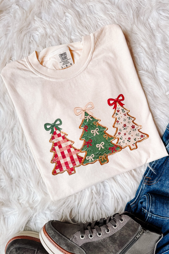 Gold Glitter Outlined Trees Graphic Tee - Ivory