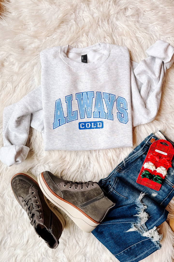 Blue Always Cold Graphic Sweatshirt - Ash Grey