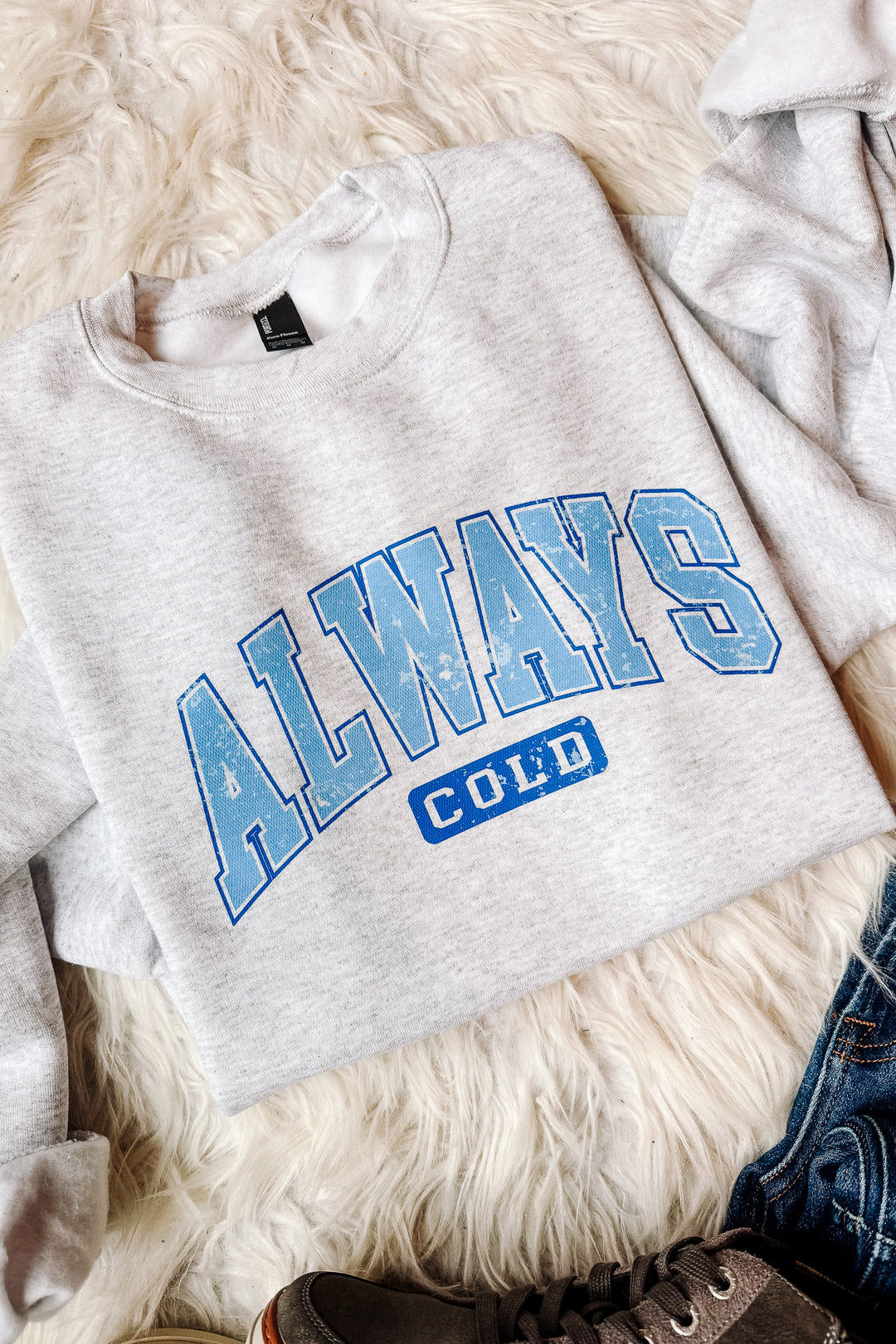 Blue Always Cold Graphic Sweatshirt - Ash Grey