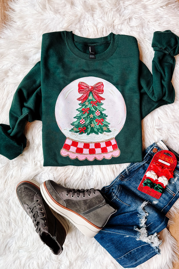 Holiday Snow Globe Graphic Sweatshirt - Forest Green
