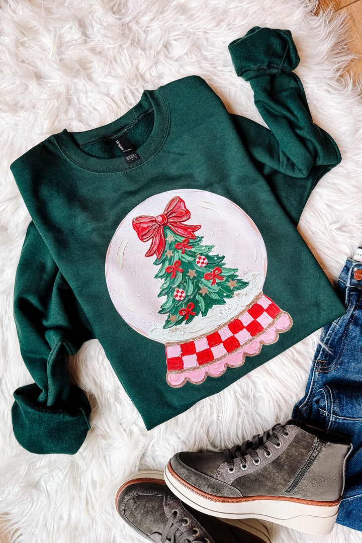 Holiday Snow Globe Graphic Sweatshirt - Forest Green
