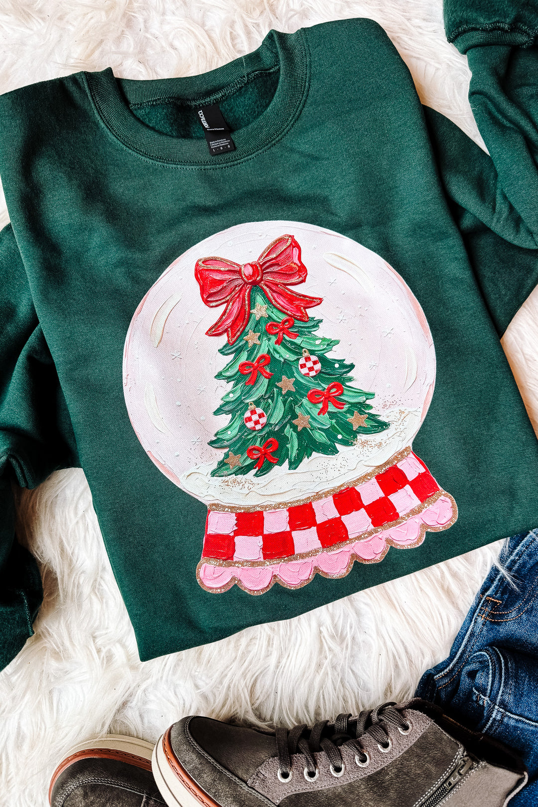 Holiday Snow Globe Graphic Sweatshirt - Forest Green