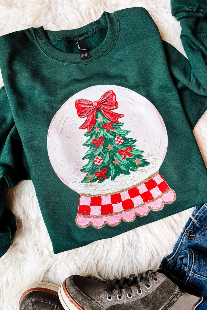 Holiday Snow Globe Graphic Sweatshirt - Forest Green