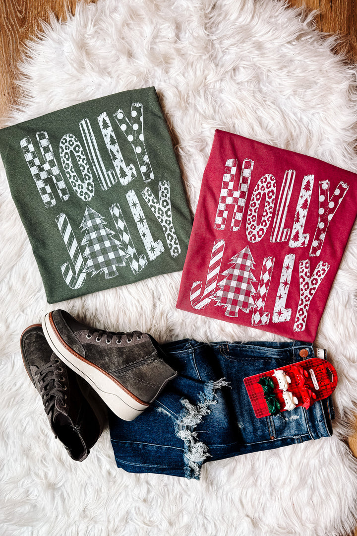 Holly Jolly White Patterns Graphic Tee - Multiple Colors