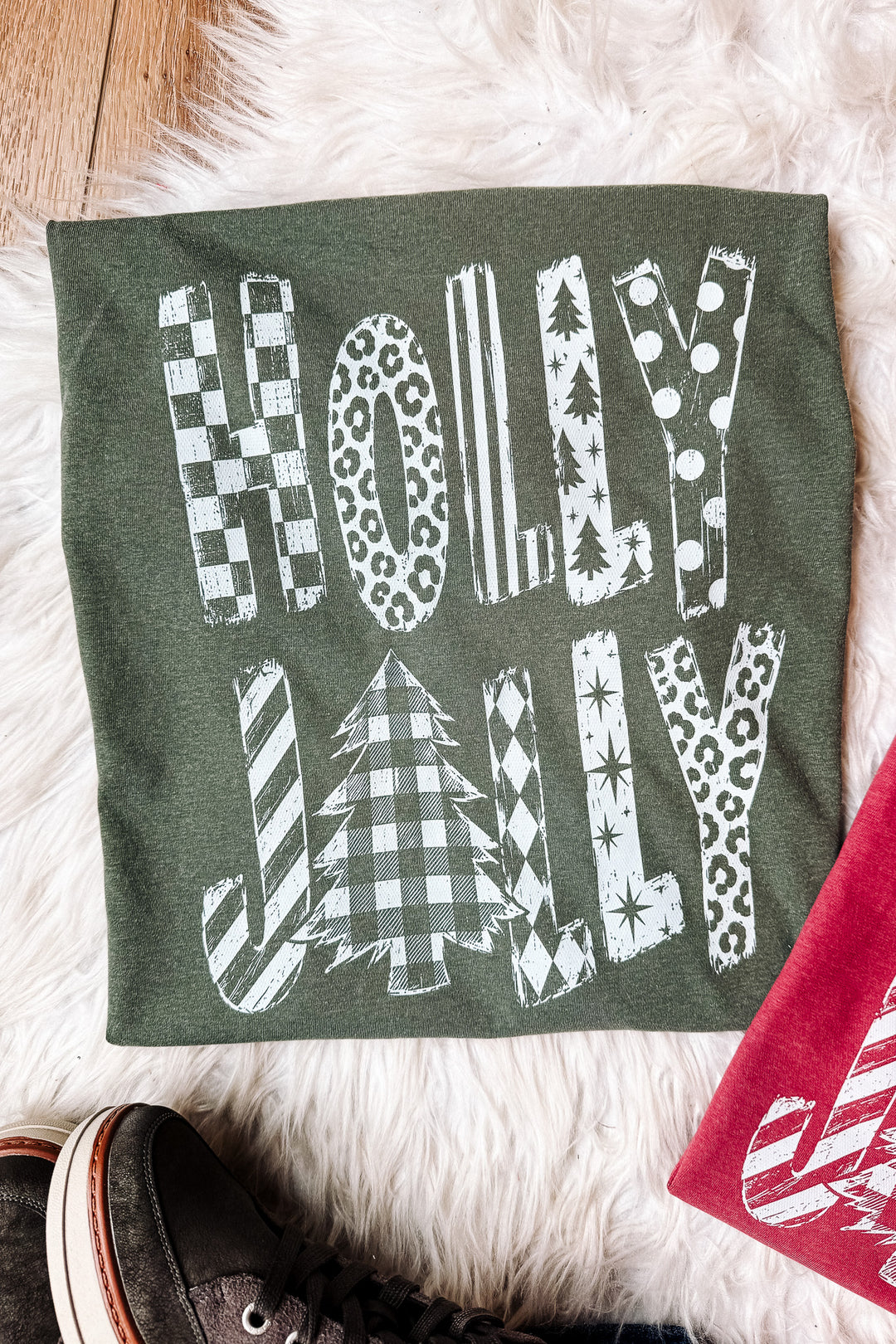 Holly Jolly White Patterns Graphic Tee - Multiple Colors