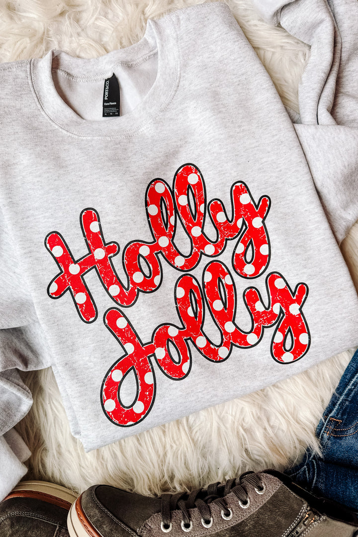 Polka Dot Holly Jolly Graphic Sweatshirt - Ash Grey