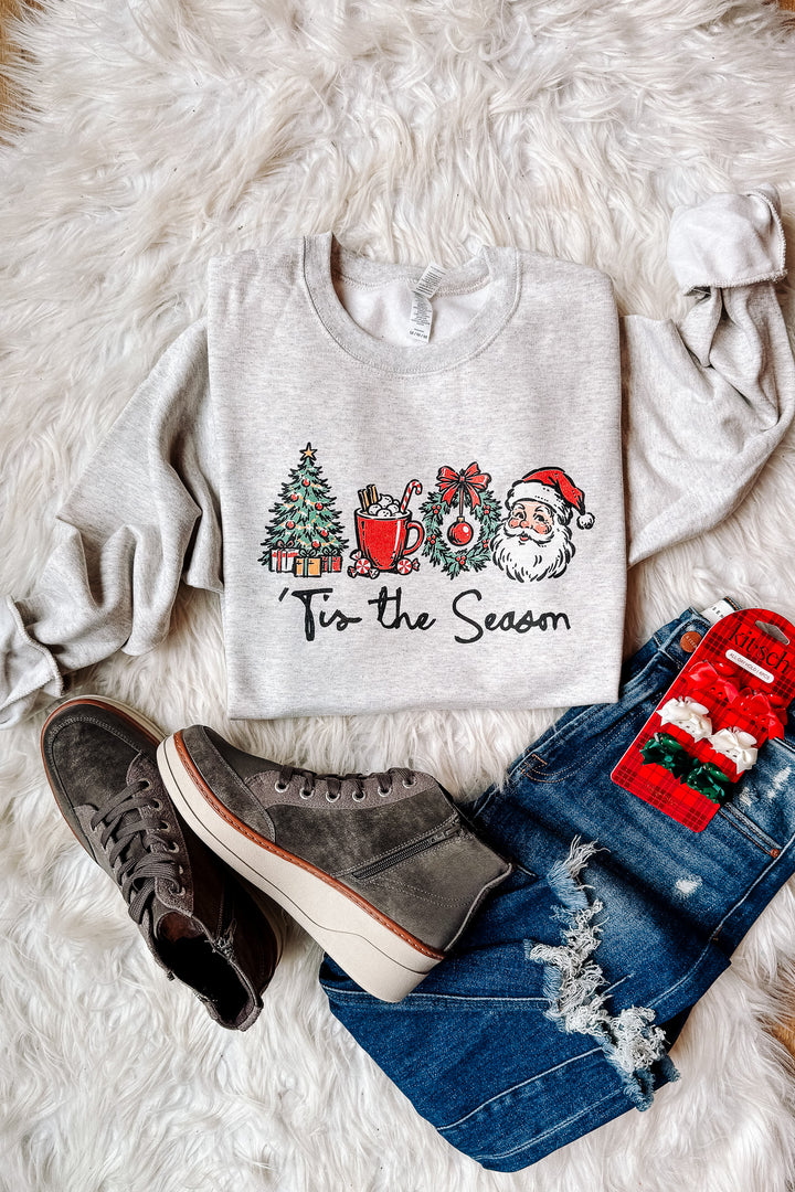 Retro 'Tis The Season Graphic Sweatshirt - Oatmeal Heather