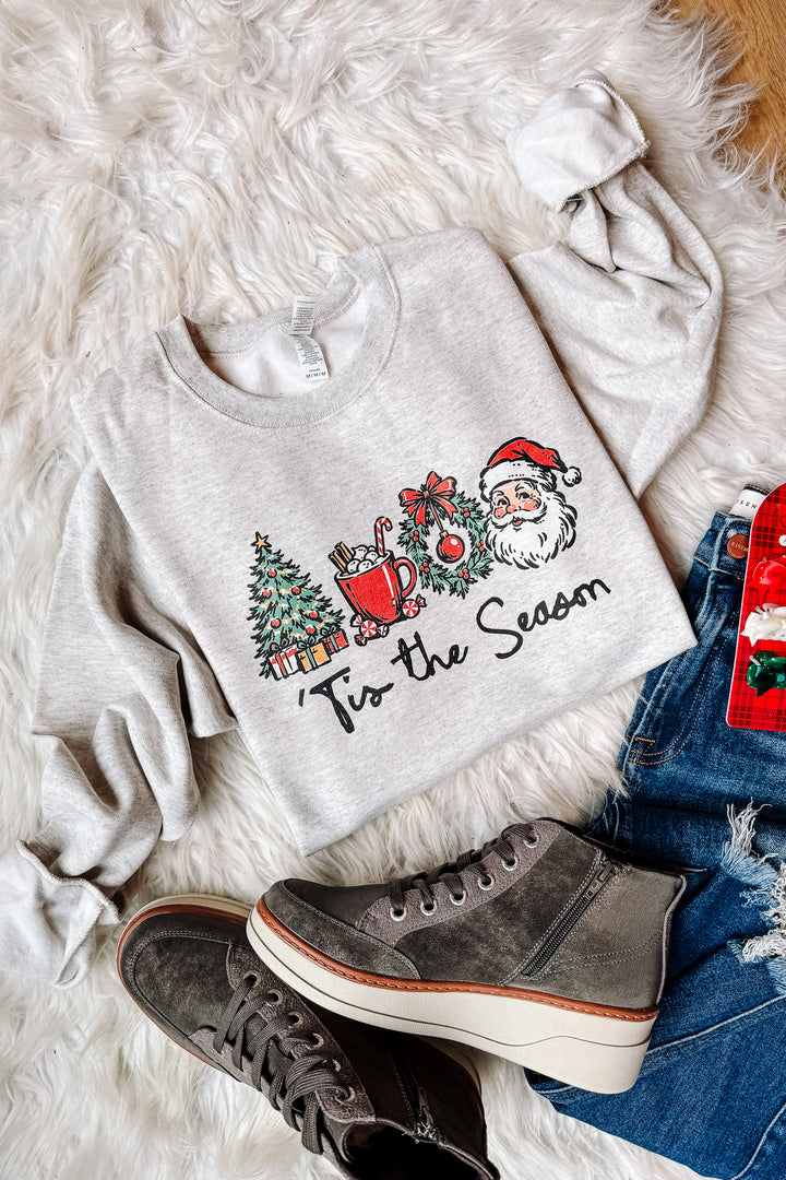 Retro 'Tis The Season Graphic Sweatshirt - Oatmeal Heather