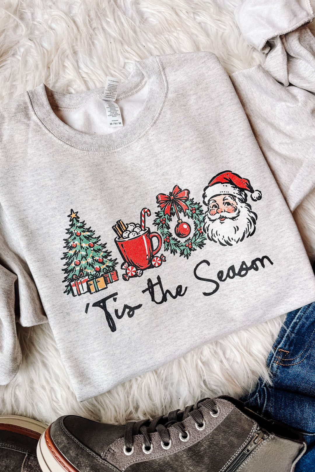 Retro 'Tis The Season Graphic Sweatshirt - Oatmeal Heather