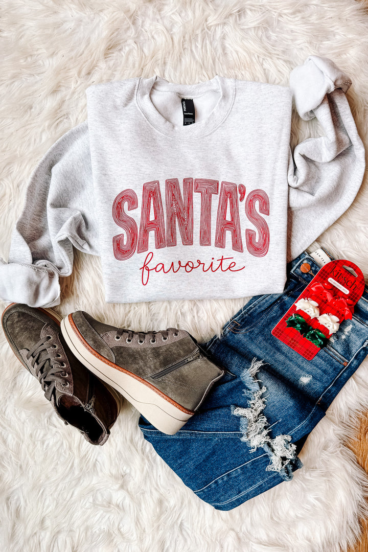 Santa's Favorite Doodle Lines Graphic Sweatshirt - Ash Grey