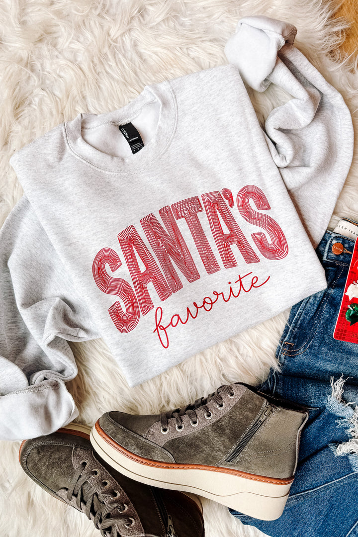 Santa's Favorite Doodle Lines Graphic Sweatshirt - Ash Grey