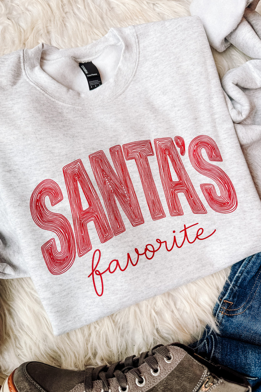 Santa's Favorite Doodle Lines Graphic Sweatshirt - Ash Grey
