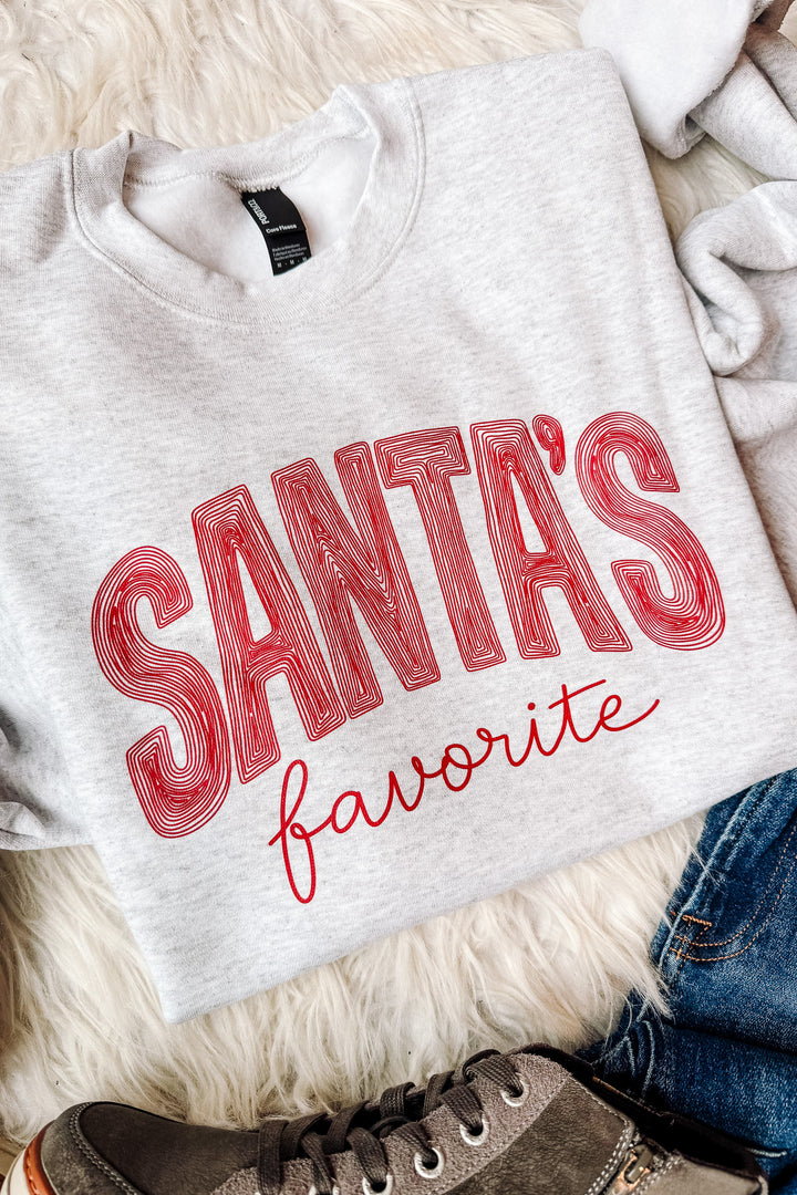Santa's Favorite Doodle Lines Graphic Sweatshirt - Ash Grey