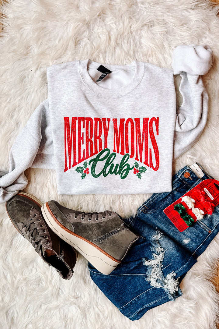 Merry Moms Club Graphic Sweatshirt - Ash Grey
