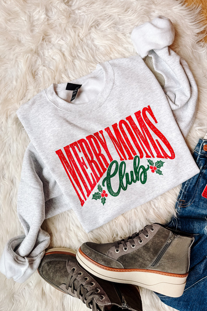 Merry Moms Club Graphic Sweatshirt - Ash Grey