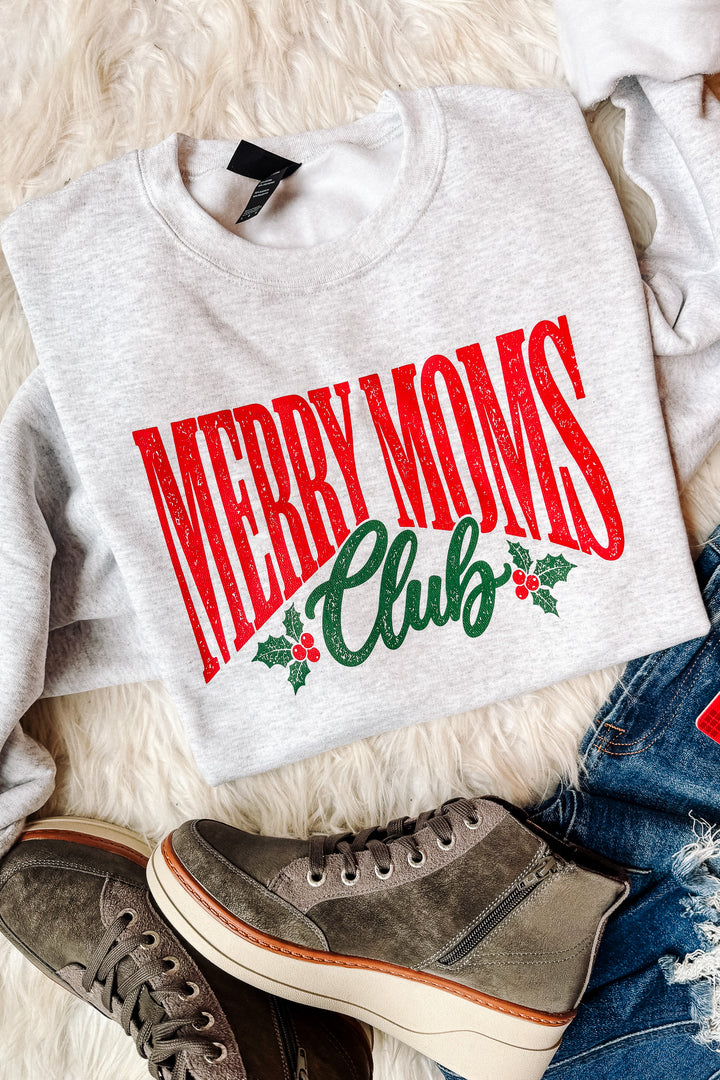 Merry Moms Club Graphic Sweatshirt - Ash Grey