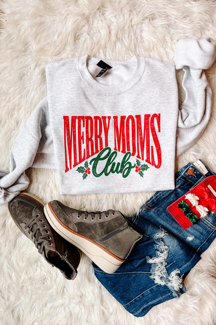 Merry Moms Club Graphic Sweatshirt - Ash Grey