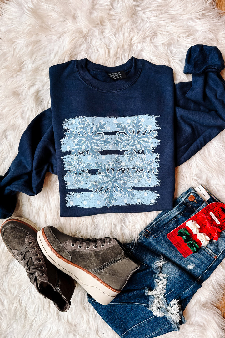 Stripes & Snowflakes Graphic Sweatshirt - Navy