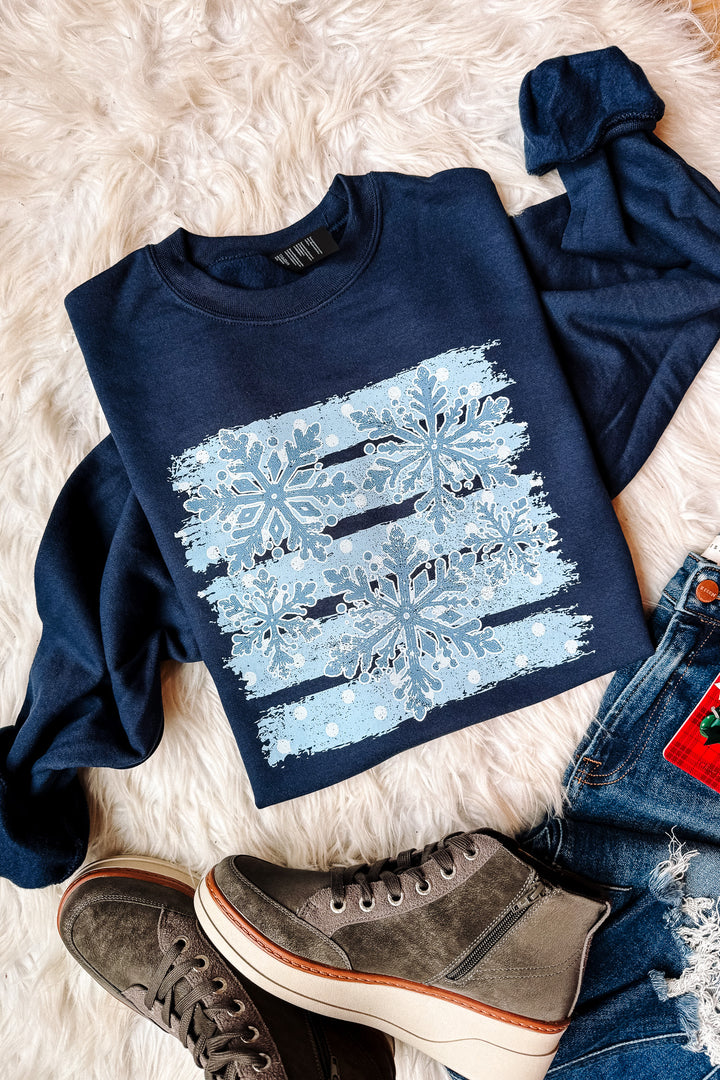Stripes & Snowflakes Graphic Sweatshirt - Navy