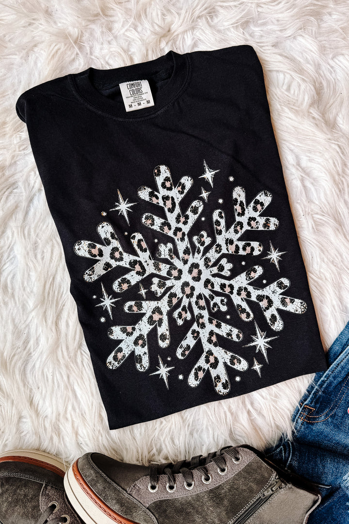 Leopard Snowflake Graphic Tee - Black