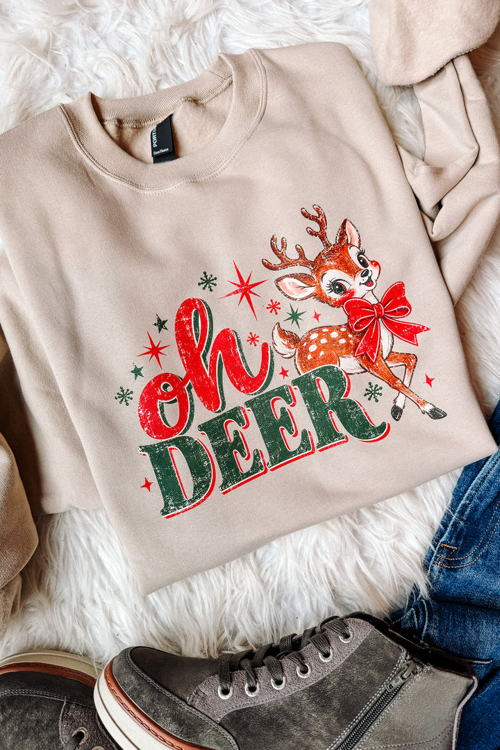 Oh Deer Retro Graphic Sweatshirt - Light Sand