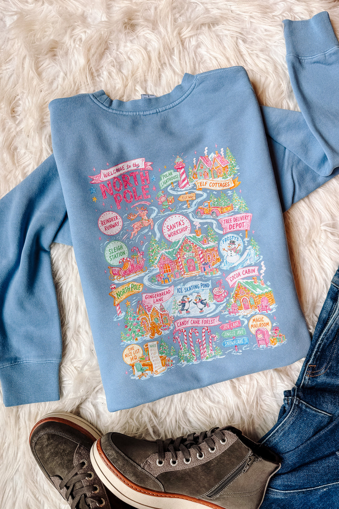 Santa's Winter Wonderland Graphic Sweatshirt - Light Blue