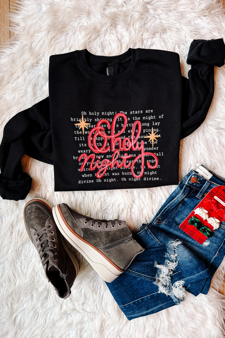 Oh Holy Night Christmas Carol Graphic Sweatshirt - Black