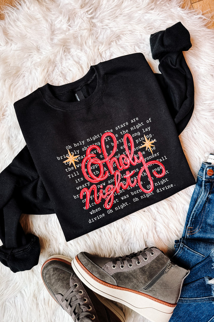 Oh Holy Night Christmas Carol Graphic Sweatshirt - Black