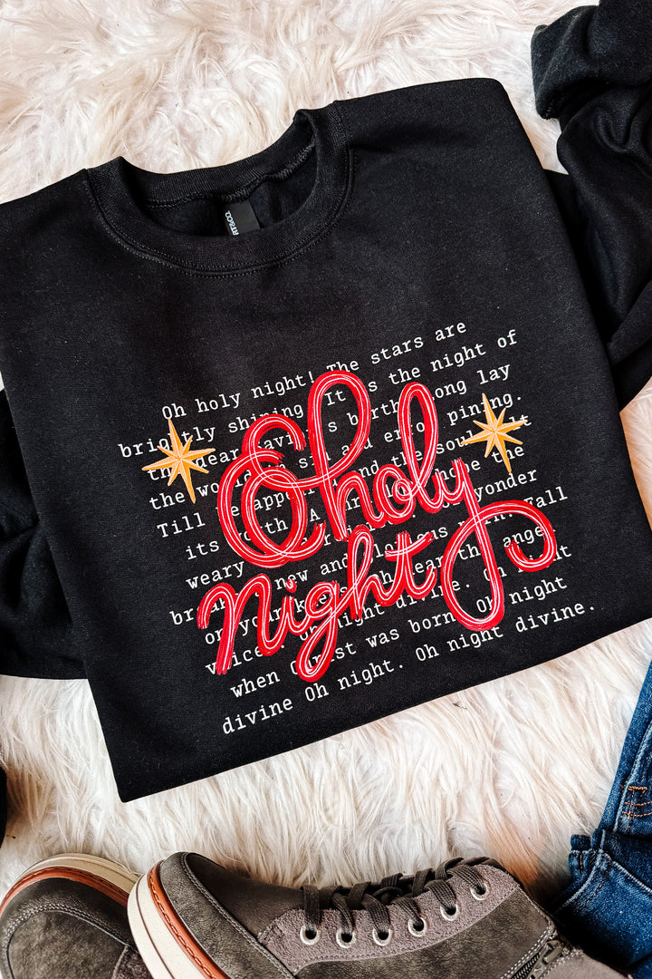 Oh Holy Night Christmas Carol Graphic Sweatshirt - Black