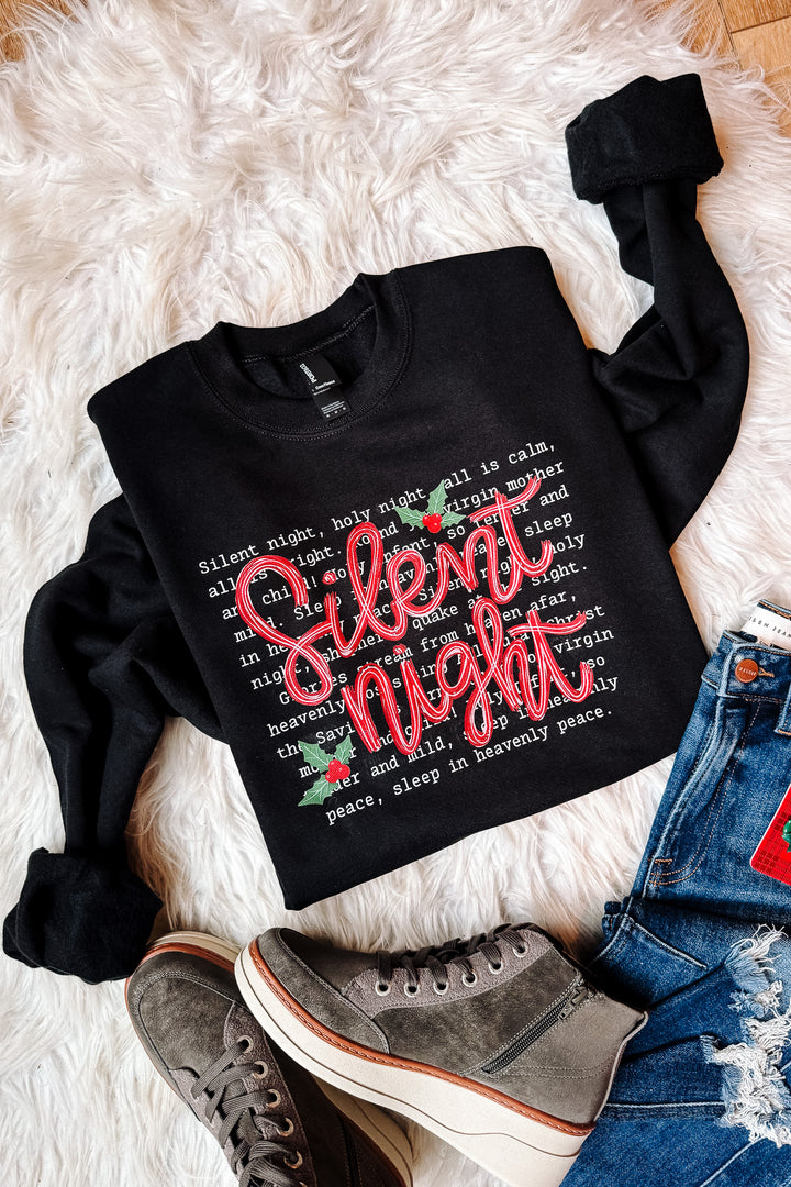 Silent Night Christmas Carol Graphic Sweatshirt - Black