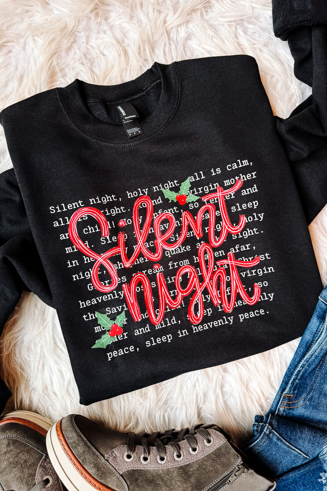 Silent Night Christmas Carol Graphic Sweatshirt - Black
