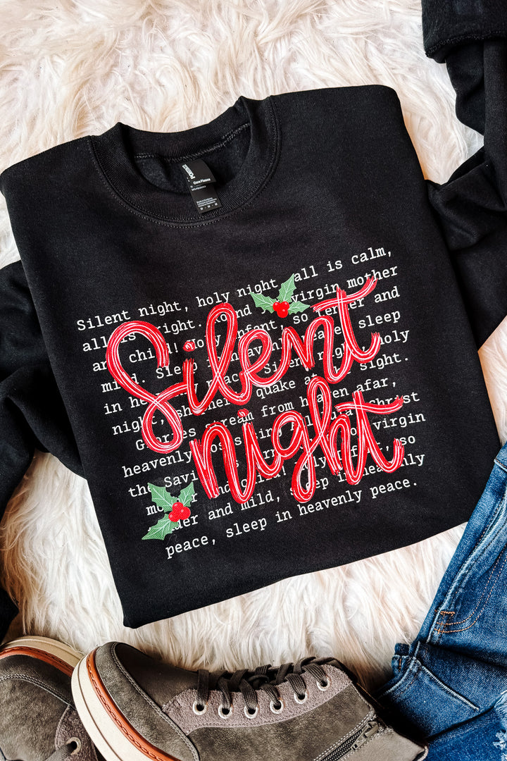 Silent Night Christmas Carol Graphic Sweatshirt - Black