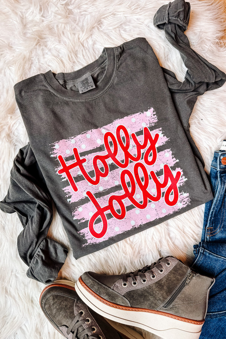 Pink Polka Dot Holly Jolly Graphic Long Sleeve - Pepper