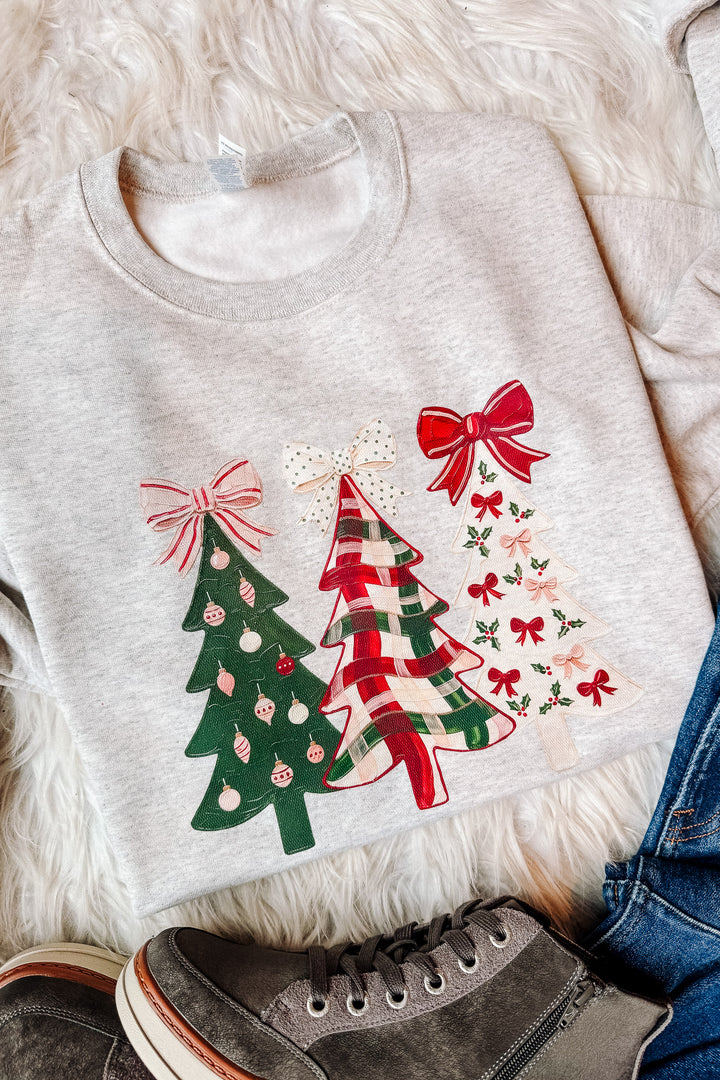 Painted Bow Trees Graphic Sweatshirt - Oatmeal Heather
