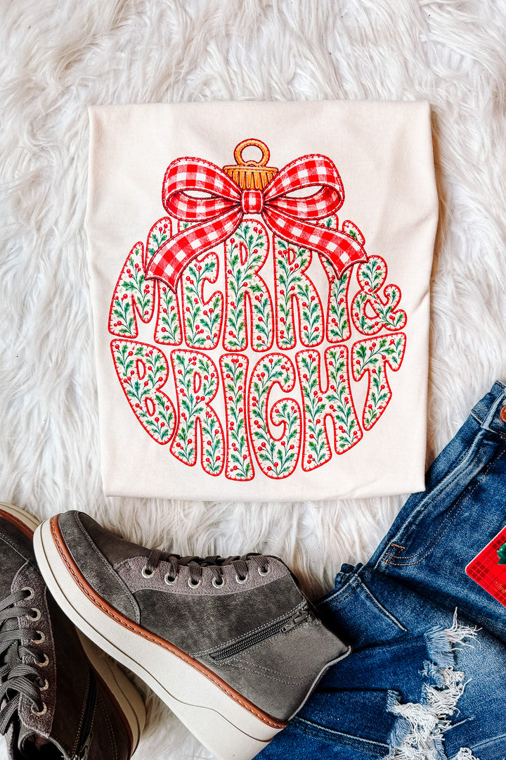 Ornament Merry & Bright Graphic Tee - Ivory