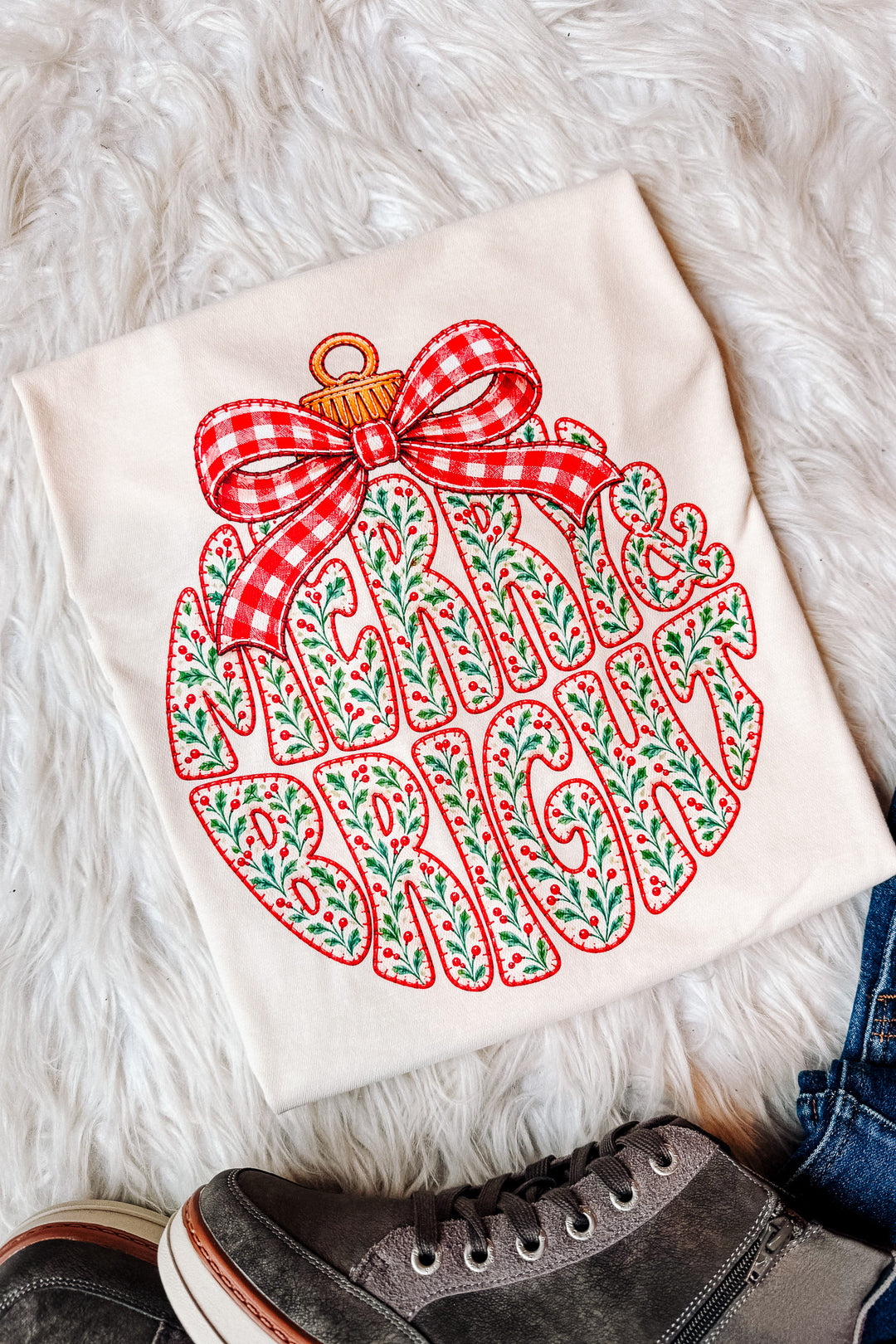 Ornament Merry & Bright Graphic Tee - Ivory