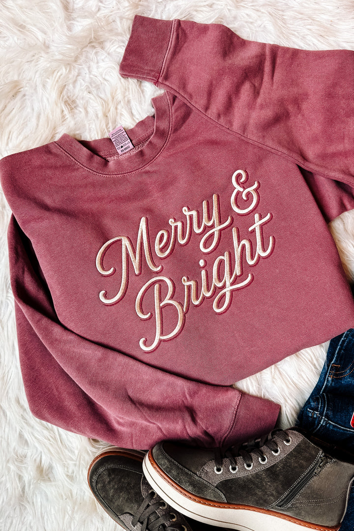 Merry & Bright Double Line Sweatshirt - Pigment Maroon