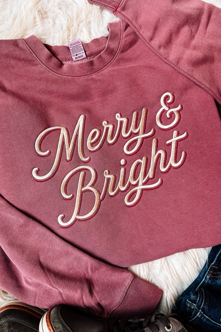 Merry & Bright Double Line Sweatshirt - Pigment Maroon