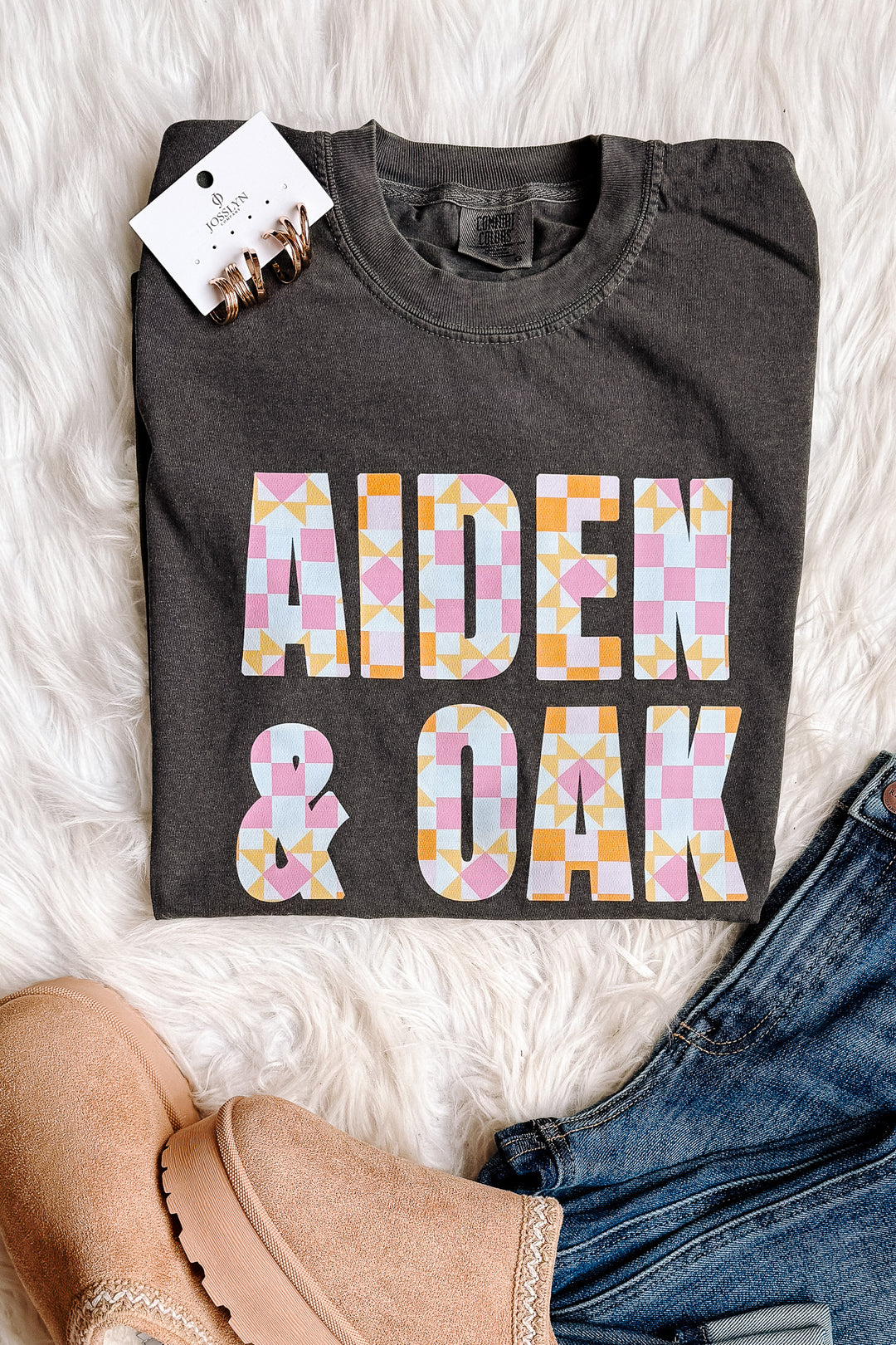 Aiden & Oak Patchwork Quilt Graphic Tee - Pepper