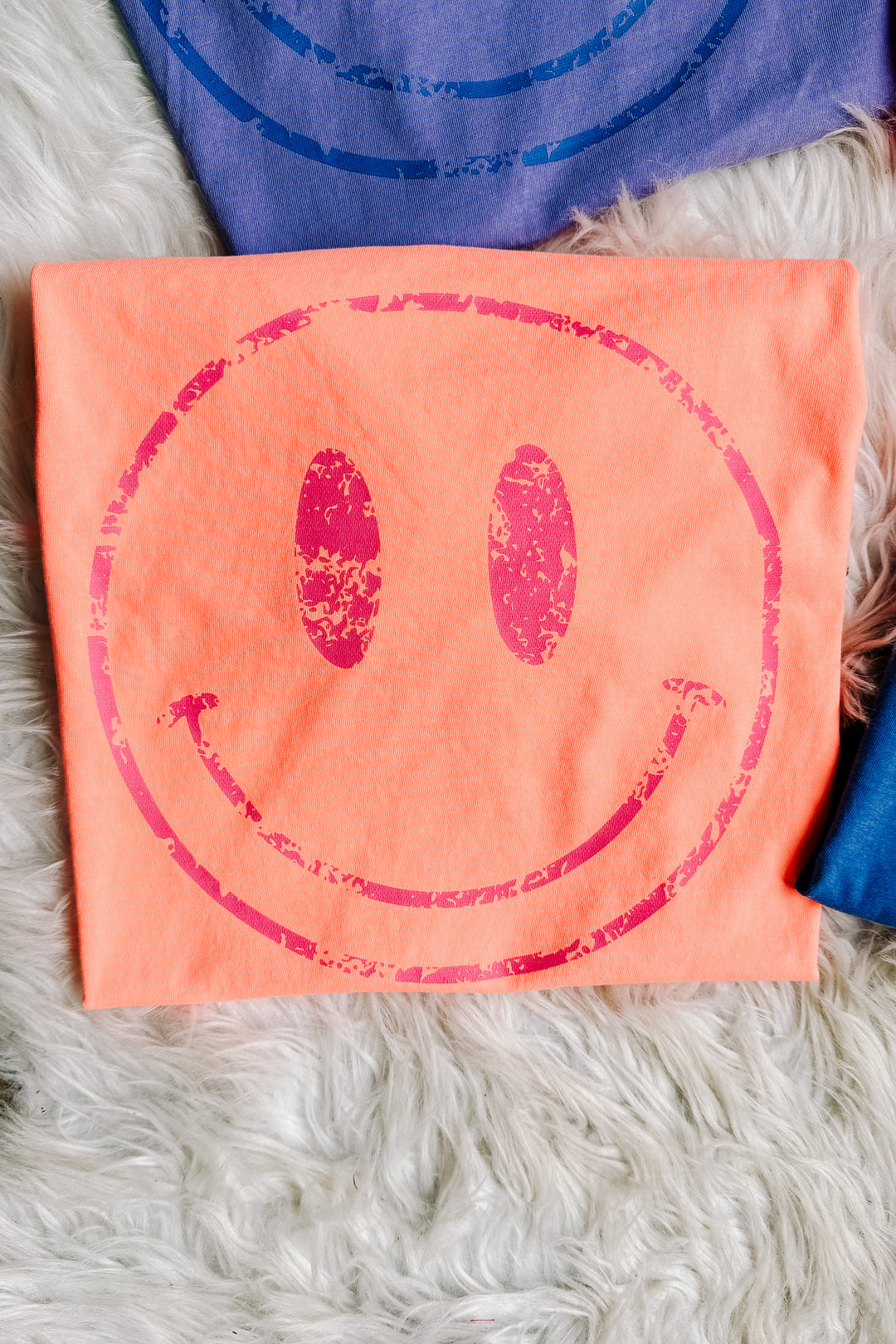 Colorful Distressed Happy Faces Graphic Tee - Multiple Color