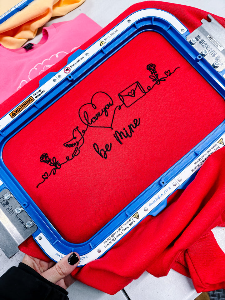 Be Mine Embroidered Line Art Graphic Sweatshirt - Red