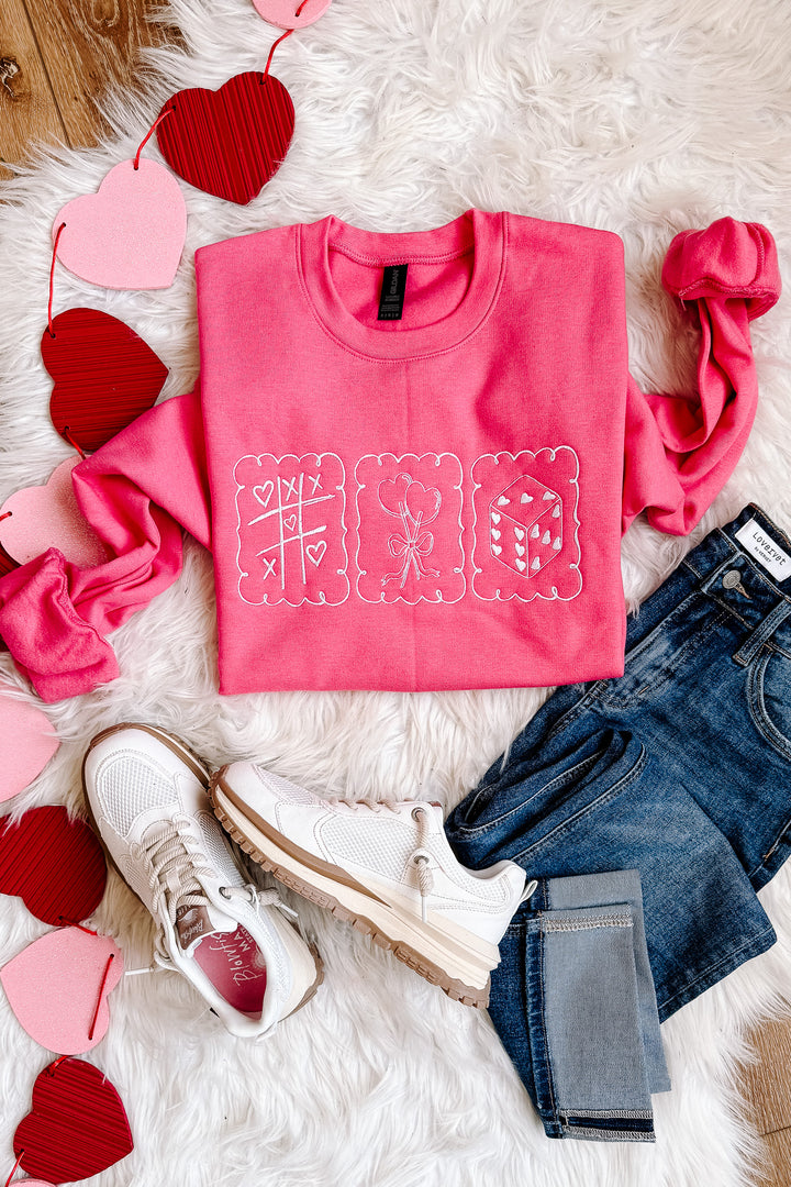 Valentine's Stamps Embroidered Sweatshirt - Pink