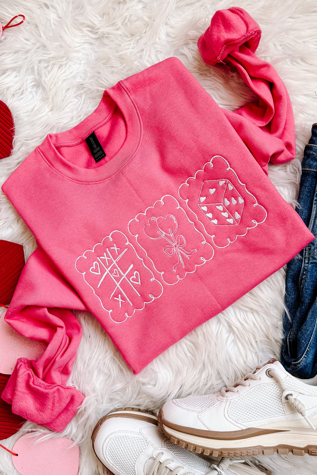 Valentine's Stamps Embroidered Sweatshirt - Pink