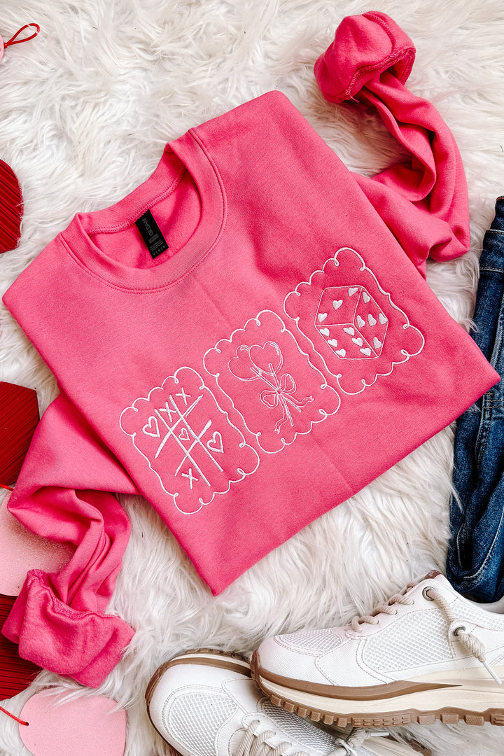 Valentine's Stamps Embroidered Sweatshirt - Pink