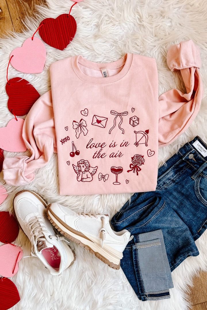 Love Is In The Air Embroidered Sweatshirt - Blush Pink