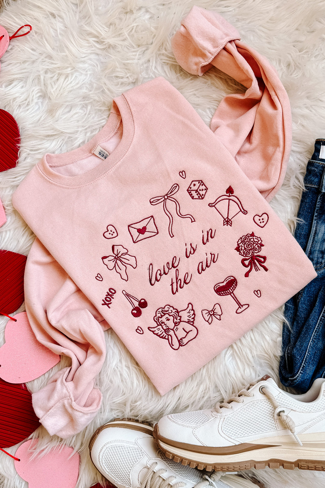 Love Is In The Air Embroidered Sweatshirt - Blush Pink