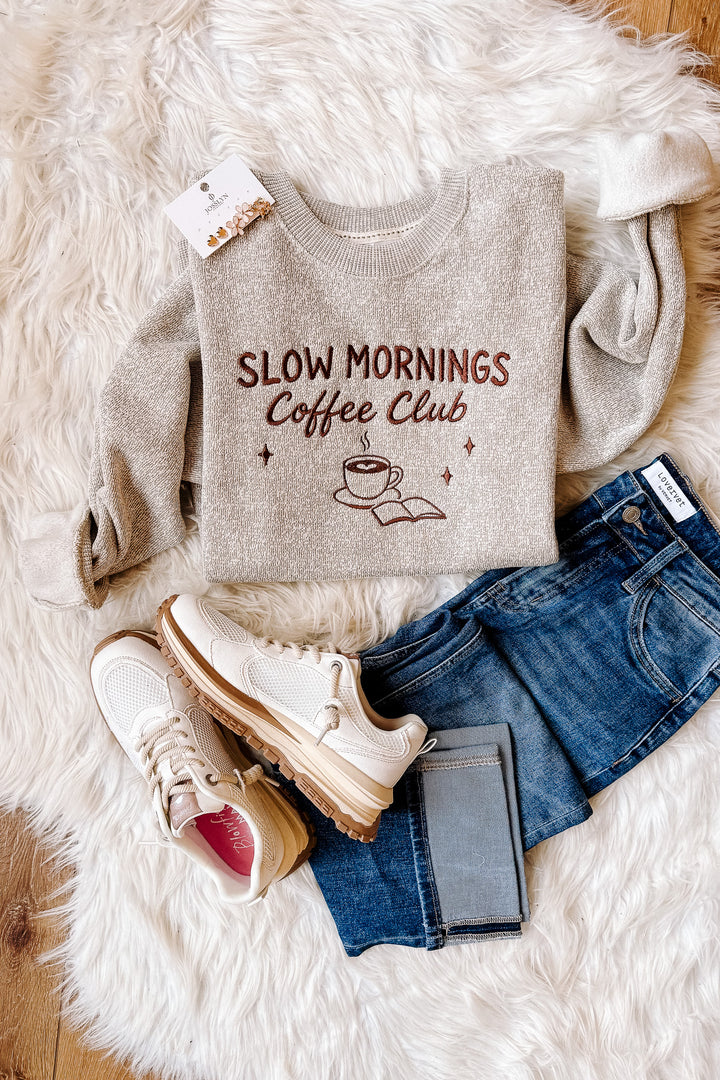 Slow Mornings Coffee Club Embroidered Sweatshirt - Latte