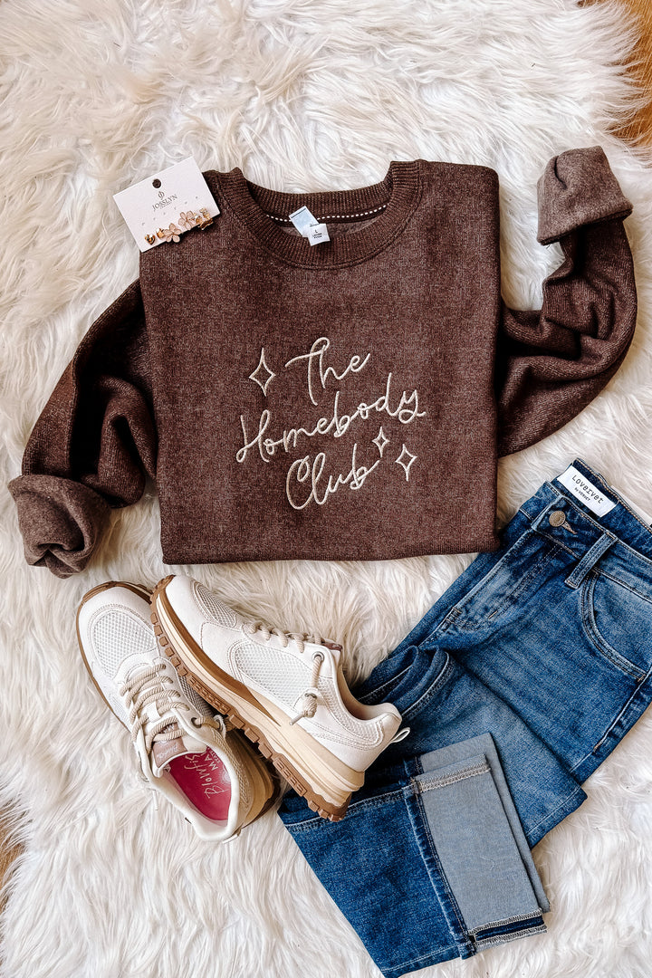 Homebody Embroidered Sweatshirt - Terra Brown