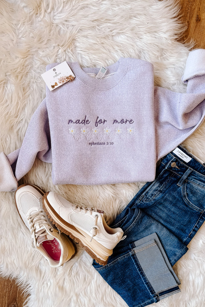 Made For More Embroidered Sweatshirt - Ice Purple